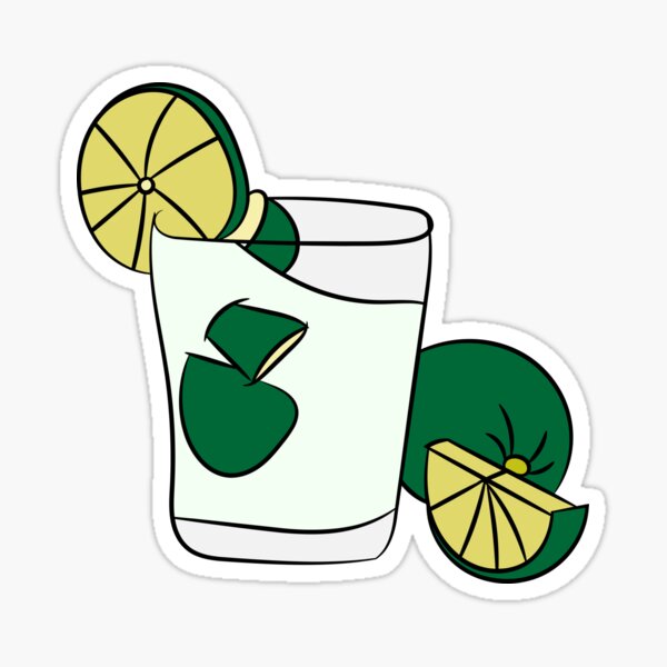 Beautiful Cartoon Detailed Fresh Caipirinhas Cocktail Alcohol Drink Bar Beverage Glass Ice Lime For Summer Sticker