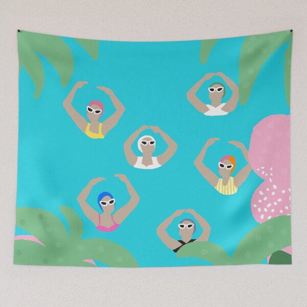 Item preview, Modern Tropical  Artistic Swimmers Pool Illustration designed and sold by pink-cowboy.