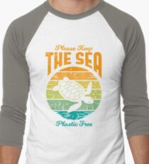 Bitte halten Sie das Meer frei Kunststoff - Retro Turtle Baseballshirt mit 3/4-Arm