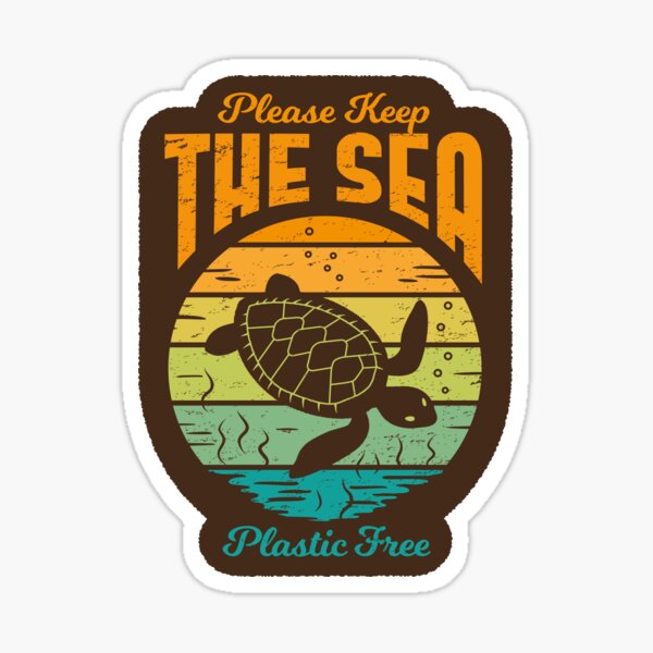Please Keep the Sea Plastic Free - Retro Turtle Sticker