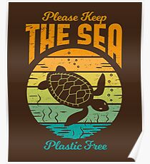 Bitte halten Sie das Meer frei Kunststoff - Retro Turtle Poster