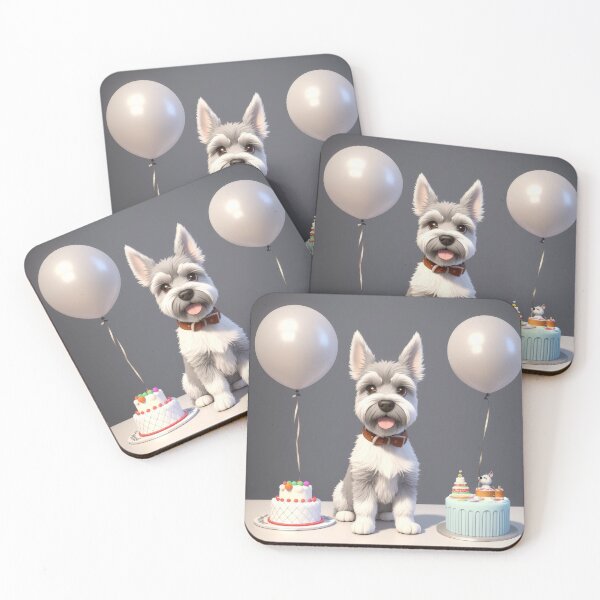 Item preview, Schnauzer artwork in a birthday celebration designed and sold by Tio-Tecun.