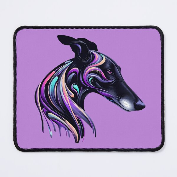 Aperçu de l'œuvre Lévrier noir abstrait en violet créée et vendue par IdlePython.