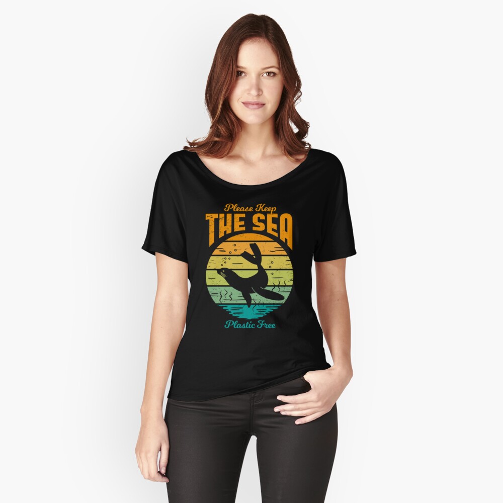 Please Keep the Sea Plastic Free - Retro Seal Relaxed Fit T-Shirt