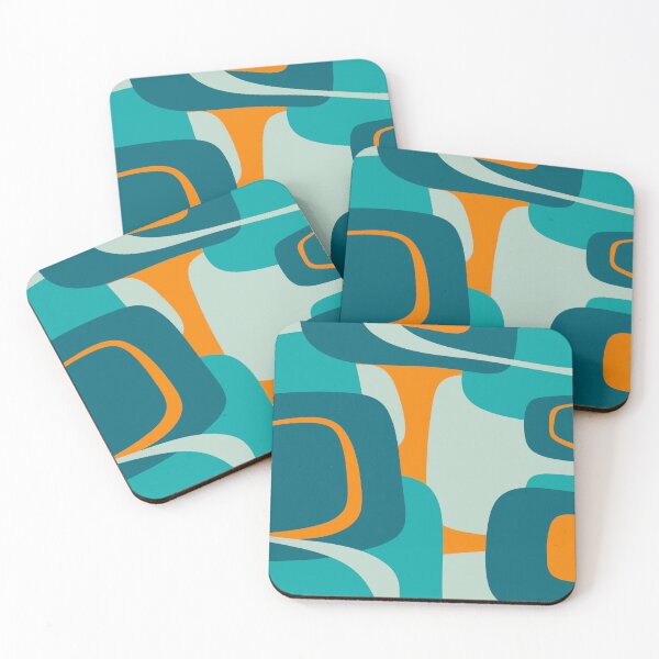 Item preview, Mid Century Modern Retro Abstract Pattern Turquoise Aqua Orange Teal designed and sold by kierkegaard.