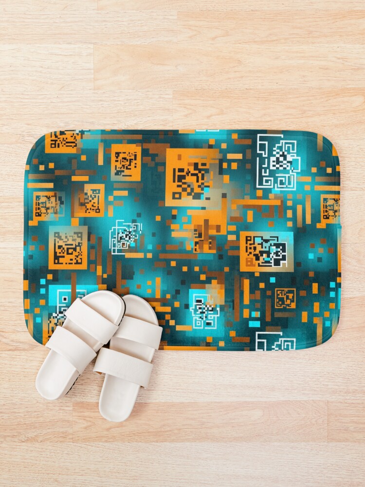 Thumbnail 1 of 6, Bath Mat, Digital Code Abstract Pattern designed and sold by SideSignal.