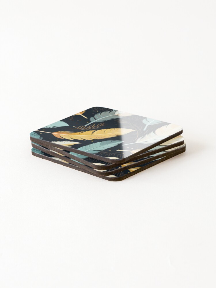 Thumbnail 4 of 5, Coasters (Set of 4), Feather Pattern designed and sold by SideSignal.