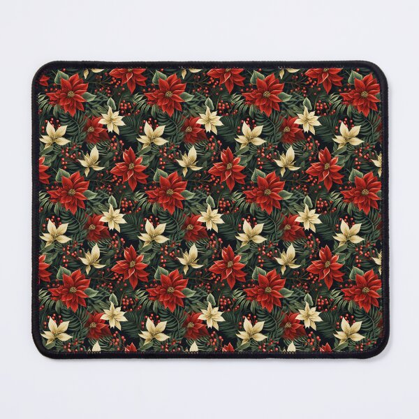 Item preview, Festive Poinsettia & Evergreen Holiday Pattern designed and sold by BloomPattern.
