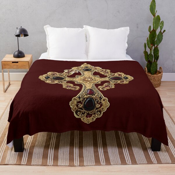 Item preview, Gold Greek Orthodox Cross Black Maroon Ornate Alpha Omega Ornate designed and sold by Yiorgos Designs.