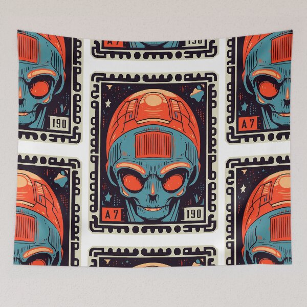 Item preview, Soviet Space Program- Alien Skull Stamp 18 designed and sold by octoboobs.