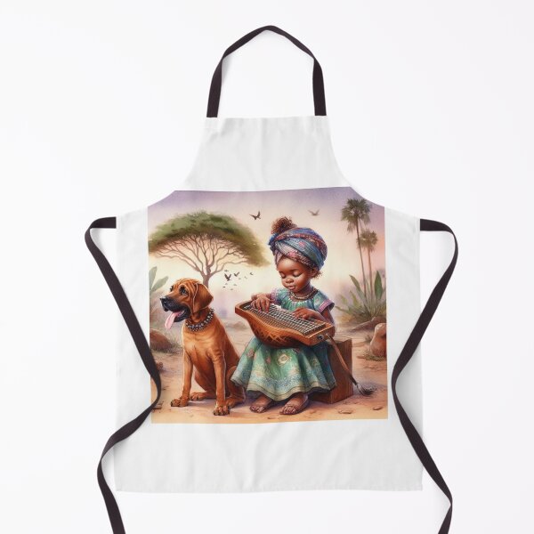 Item preview, Young Girl Playing the Mbira with her Rhodesian Ridgeback Dog in Africa Sweet Happy Child Music Gift designed and sold by ElegantTeaTime.