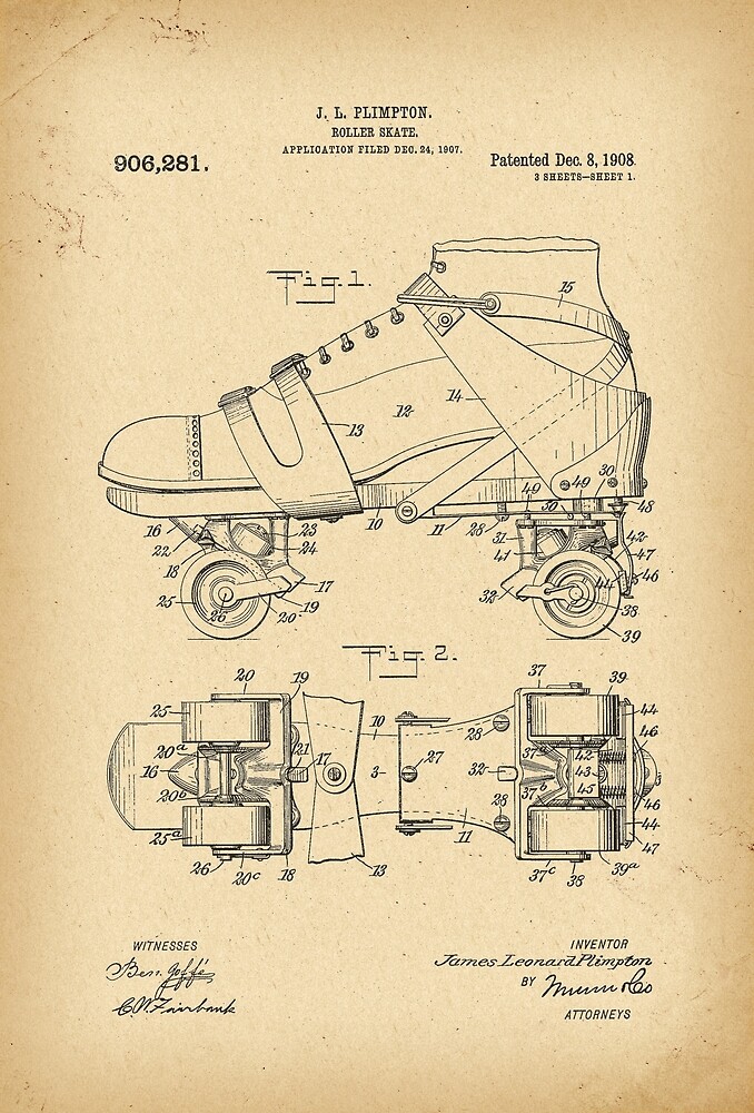 "1908 Rollerskates Patent history invention" by Khokhloma Redbubble