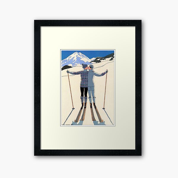 Vintage George Barbier - Couple Skiing 1925 Fine Art Framed Art Print
