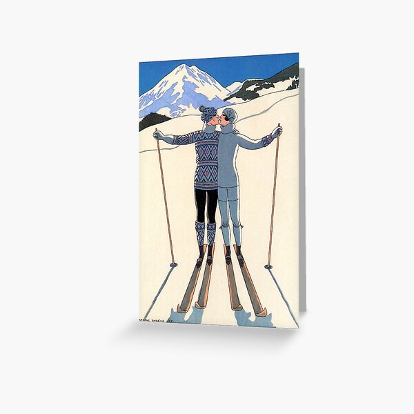 Vintage George Barbier - Couple Skiing 1925 Fine Art Greeting Card