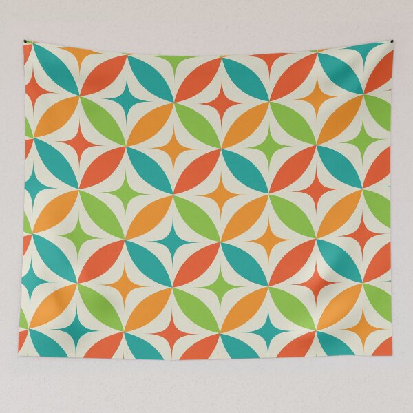Item preview, Mid Century Retro Starbursts on Colorful Circles Pattern  designed and sold by Yasminepatterns .
