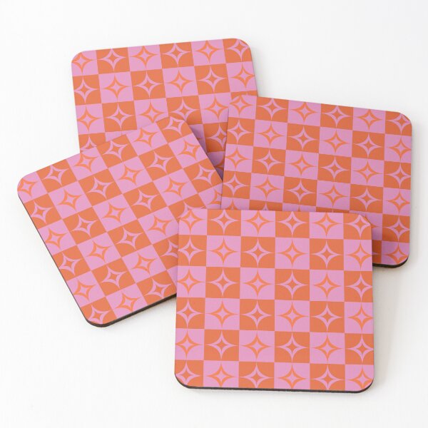 Item preview, Checkered Pink and Orange Mid Century Starbursts Pattern  designed and sold by Yasminepatterns .