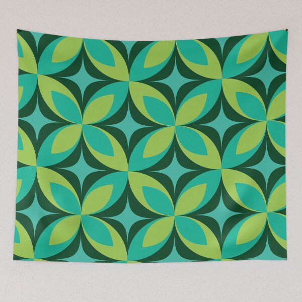 Item preview, Mid Century Atomic Starbursts on Green Geometric Circles  designed and sold by Yasminepatterns .
