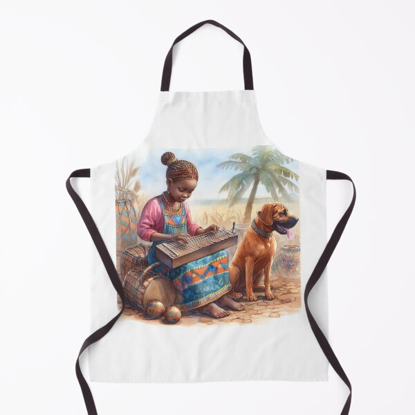 Item preview, Young Woman Playing the Mbira with her Rhodesian Ridgeback Dog in Africa Sweet Happy Teen Music Gift designed and sold by ElegantTeaTime.