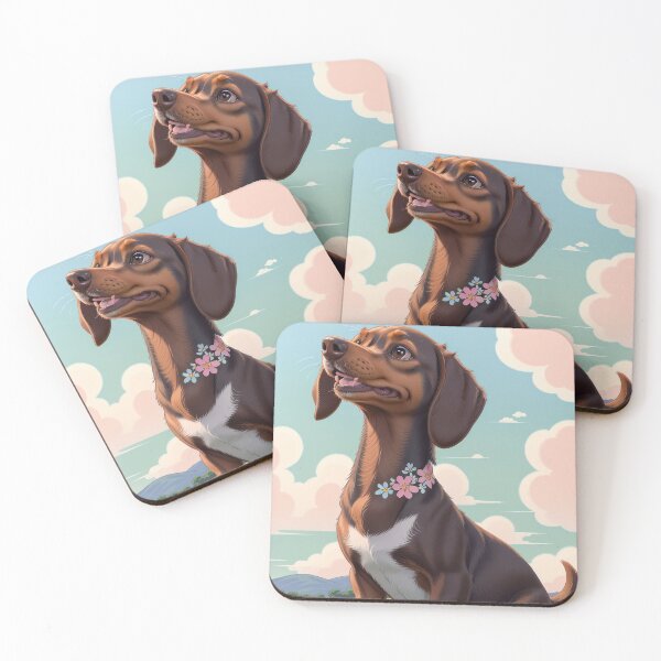 Item preview, Portrait adorable brown Dachshund dog beautiful colorful landscape designed and sold by Tio-Tecun.