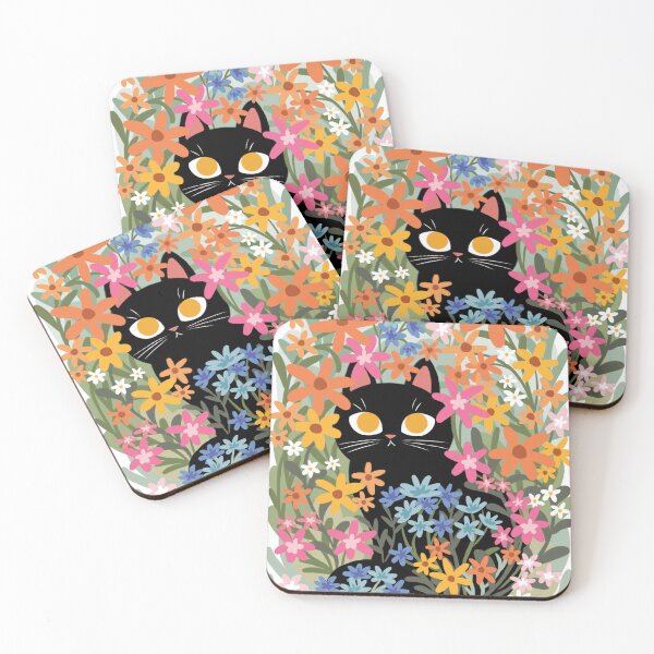 Artikelvorschau, Schwarze Katze im Blumenbeet entworfen und verkauft von michelledraws.