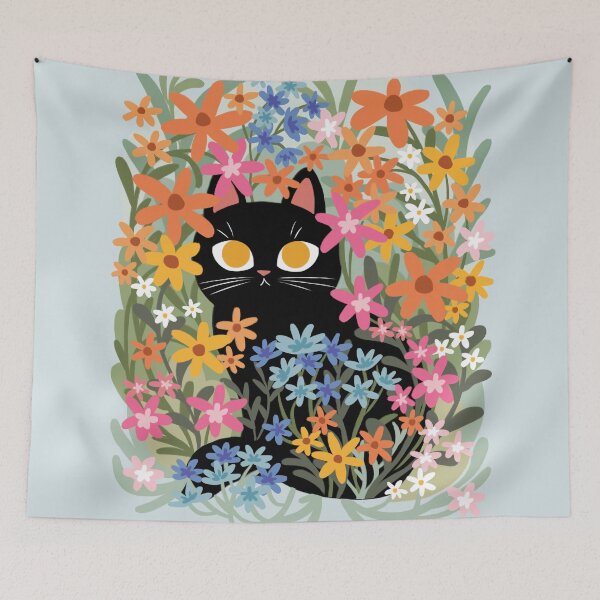 Artikelvorschau, Schwarze Katze im Blumenbeet entworfen und verkauft von michelledraws.