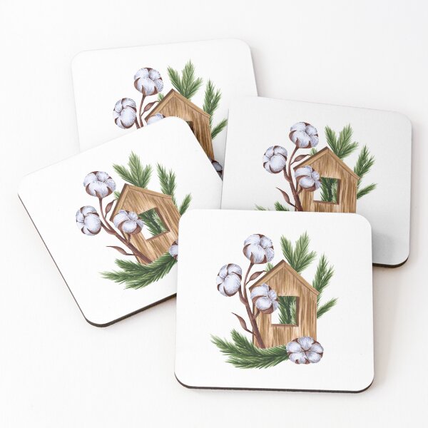 Item preview, Wooden House with Cotton Flowers and Fir Branches designed and sold by Smetankinaart.
