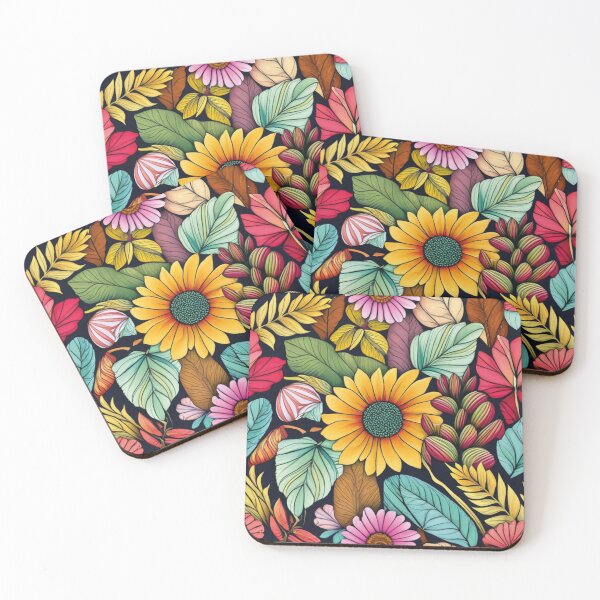 Item preview, Autumn bouquet of leaves and flowers, fantastic, colorful tile, pattern designed and sold by LuckyFamily.