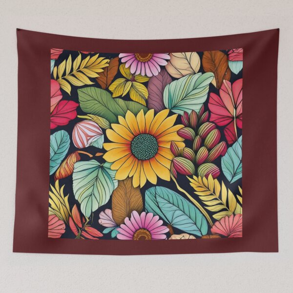 Item preview, Autumn bouquet of leaves and flowers, fantastic, colorful tile, pattern designed and sold by LuckyFamily.