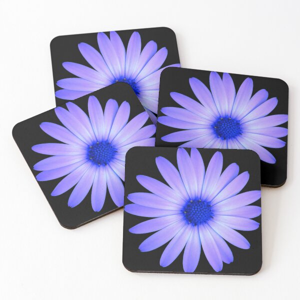 Item preview, Delta Rose, blue daisy, black background designed and sold by fradeknot.