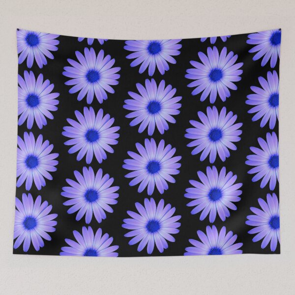Item preview, Delta Rose, blue daisy, black background designed and sold by fradeknot.