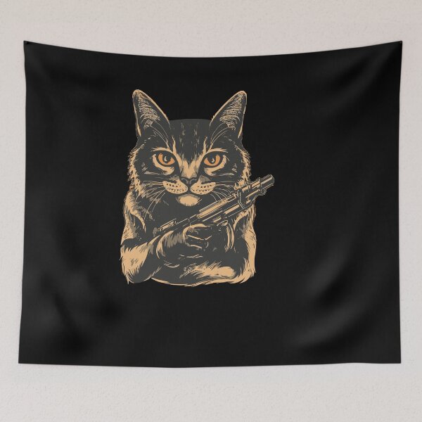 Item preview, cat with gun designed and sold by storefoxmix.