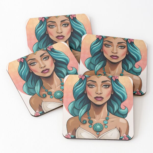 Item preview, Glam Woman Teal Sleeved Gemstone Pink Flower Goddess designed and sold by Melan Designs.