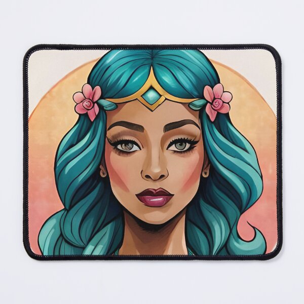 Item preview, Glam Woman Teal Sleeved Gemstone Pink Flower Goddess designed and sold by Melan Designs.