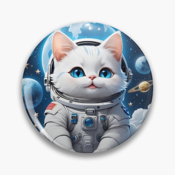 Artikelvorschau, Niedliche weiße Weltraumkatze mit blauen Augen, die den Mond und die Sterne betrachtet. Astronautenkatze. entworfen und verkauft von By-Jeff.