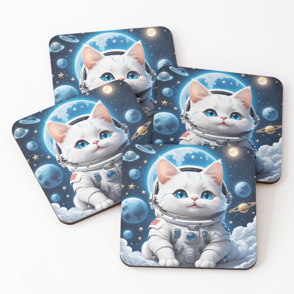 Item preview, Cute white space cat with blue eyes looking at the moon and stars.Astronaut cat. designed and sold by By-Jeff.