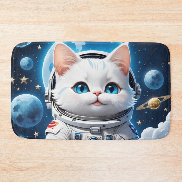 Item preview, Cute white space cat with blue eyes looking at the moon and stars.Astronaut cat. designed and sold by By-Jeff.