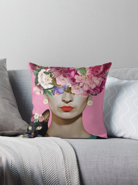 Artikel-Vorschau von Portrait Frida Kahlo pink mit blumen und Katze, designt und verkauft von Carinaprint.