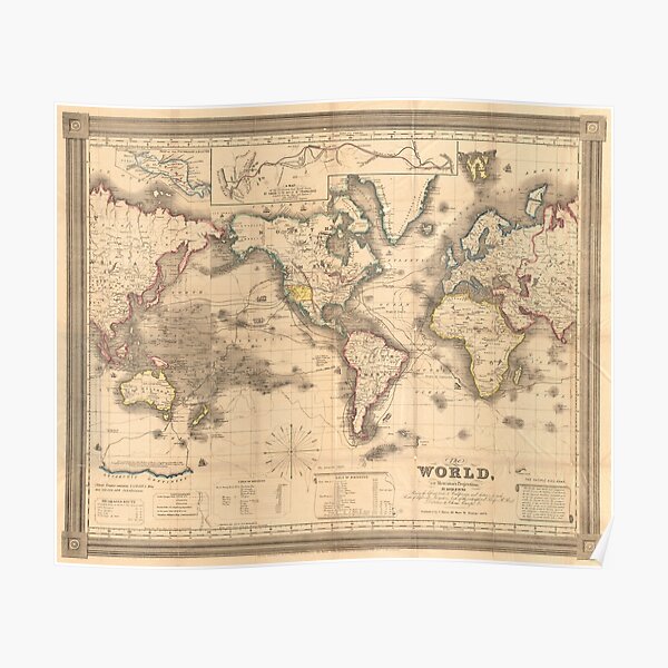 Vintage Map of the World (1850) Poster