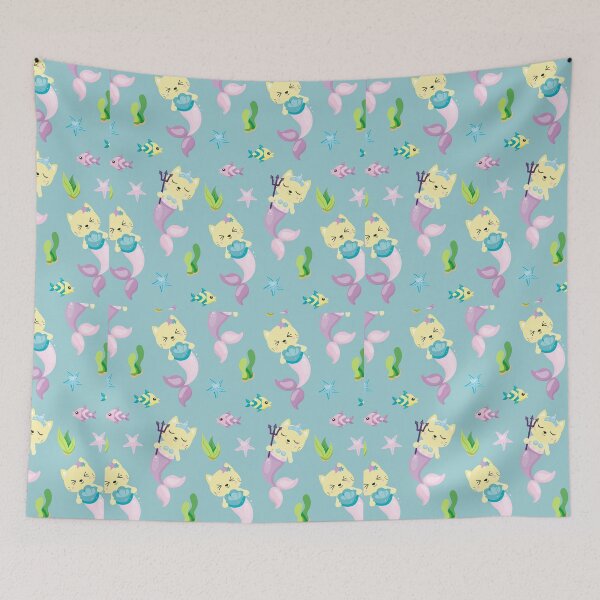 Item preview, Mermaid Cats Pattern Cute Mermaid Kittens designed and sold by ArtMeetsPizza.