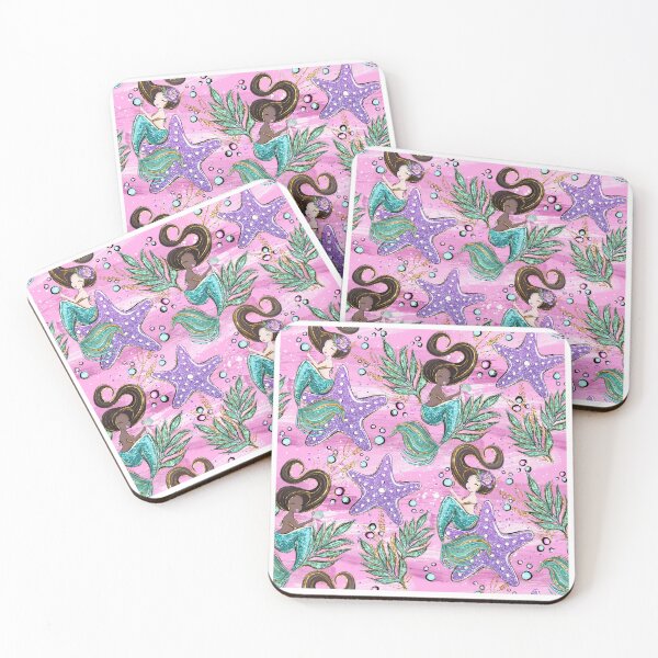 Item preview, Mermaid Scales Pink Purple Starfish Pattern designed and sold by ArtMeetsPizza.