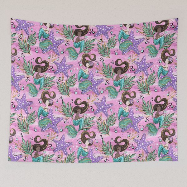 Item preview, Mermaid Scales Pink Purple Starfish Pattern designed and sold by ArtMeetsPizza.