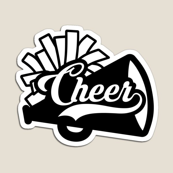 Item preview, Fancy Word "Cheer" in Script Font with Baseball Style Swoosh Underline inside Pom Pom and Megaphone designed and sold by NoLimitsOutlet.