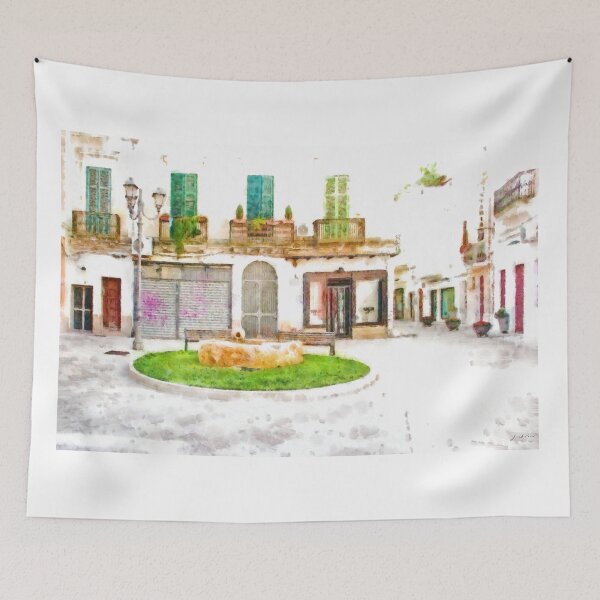 Item preview, Square with flower bed and closed shops designed and sold by Giuseppe Cocco.