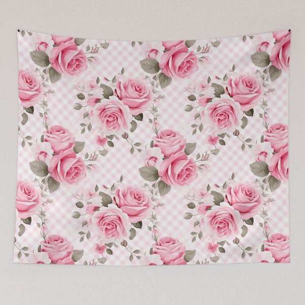 Item preview, Pink Rose Floral Gingham Trellis Pattern designed and sold by ArtMeetsPizza.