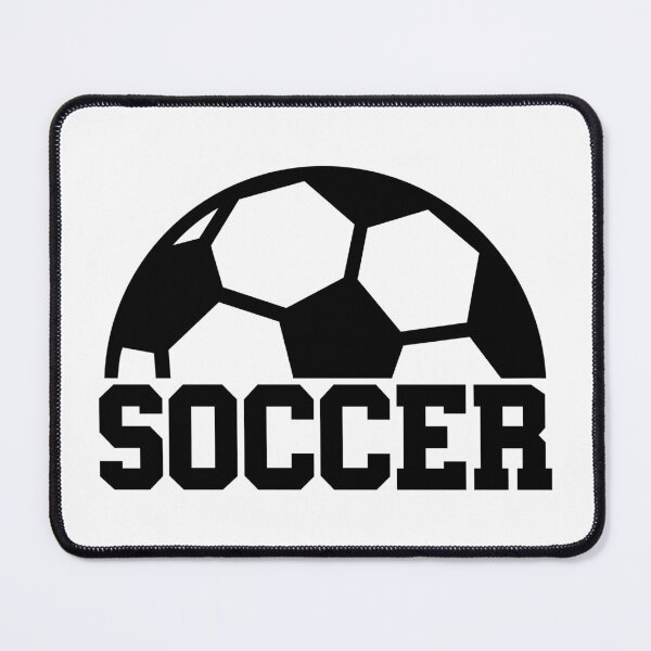 Item preview, Simple Half Soccer Ball with Threads/Stitches over Bold word "Soccer" in Collegiate Varsity Style Font designed and sold by NoLimitsOutlet.