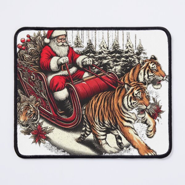 Item preview, Tigers pulling Santa's sleigh in forest designed and sold by LemuellTrends.