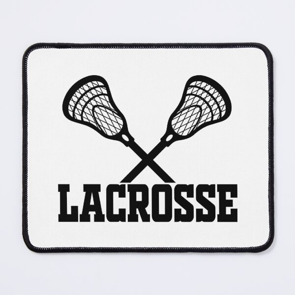 Item preview, Crossed Lacrosse Sticks over Bold word "Lacrosse" in Collegiate Varsity Style Font designed and sold by NoLimitsOutlet.
