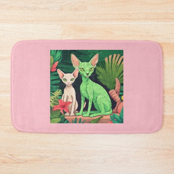 Item preview, a green alien cuddling a Cornish Rex cat with a tropical background. designed and sold by tileartwork.