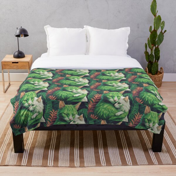 Item preview, a green alien cuddling a Norwegian Forest Cat cat with a tropical background. designed and sold by tileartwork.