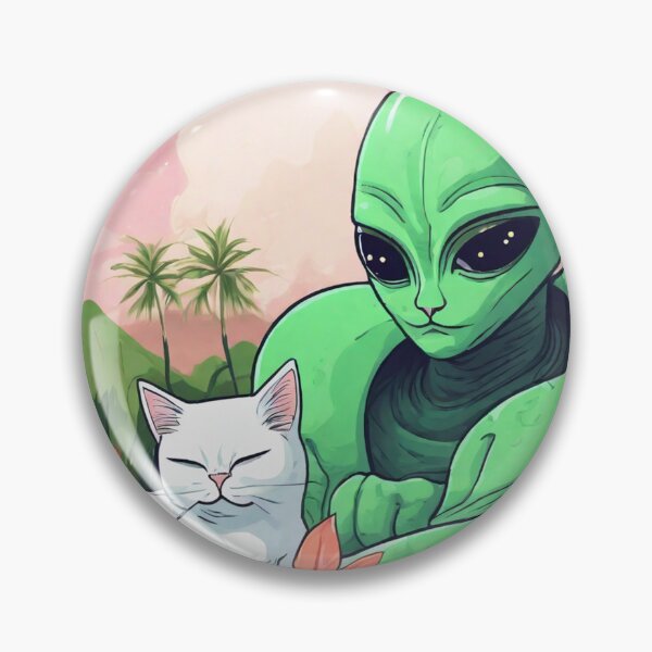 Aperçu de l'œuvre un extraterrestre vert câlinant un chat persan au fond tropical. créée et vendue par tileartwork.
